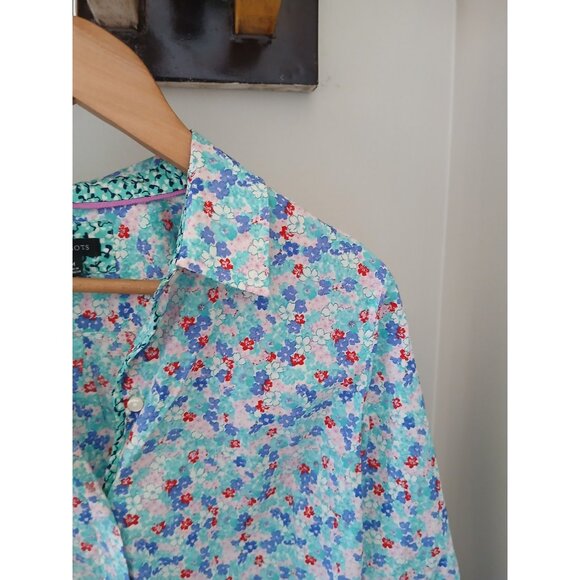 Talbots 100% Cotton Button Front Shirt Size Medium Teal Lovely Ditsy Floral Work - Picture 3 of 11
